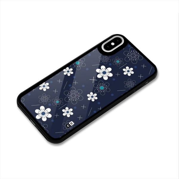 White Floral Shapes Glass Back Case for iPhone X
