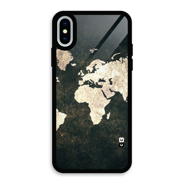 Green Gold Map Design Glass Back Case for iPhone XS