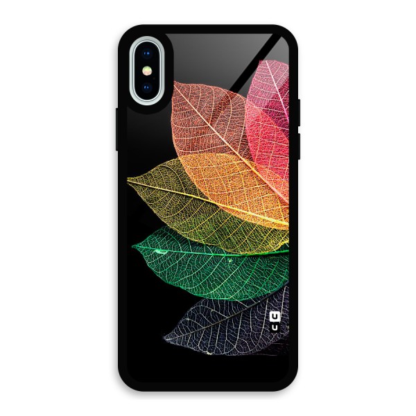 Net Leaf Color Design Glass Back Case for iPhone XS