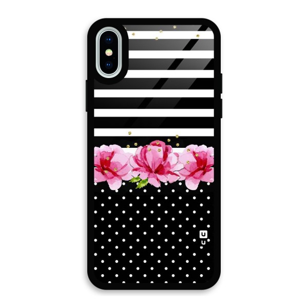 Polka Floral Stripes Glass Back Case for iPhone XS