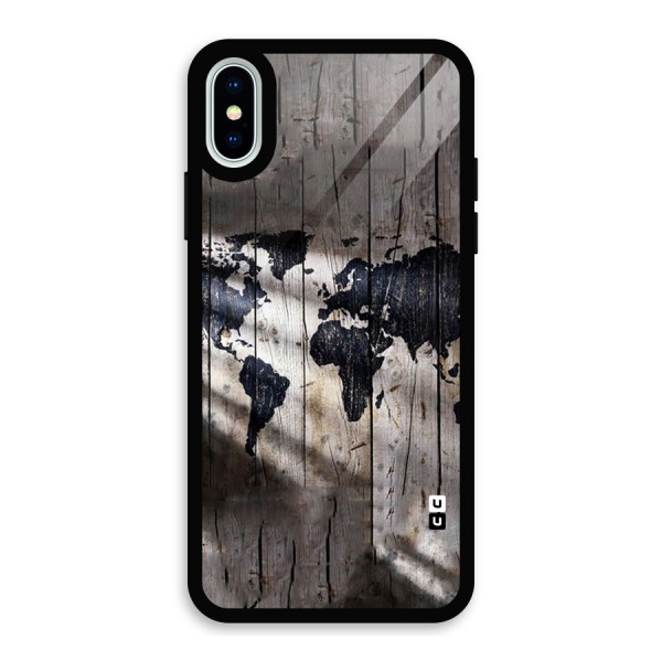 World Map Wood Design Glass Back Case for iPhone XS