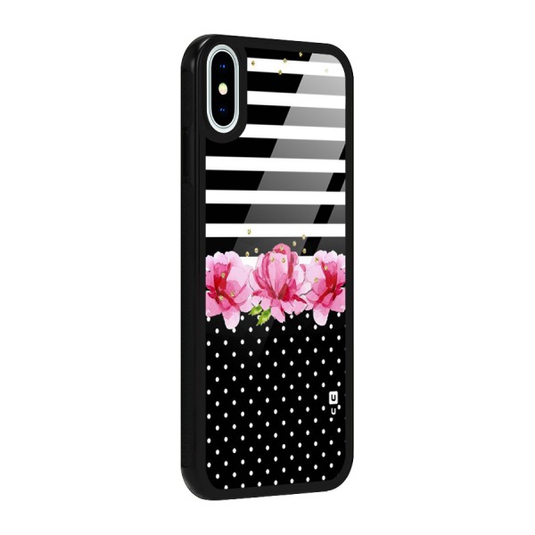 Polka Floral Stripes Glass Back Case for iPhone XS