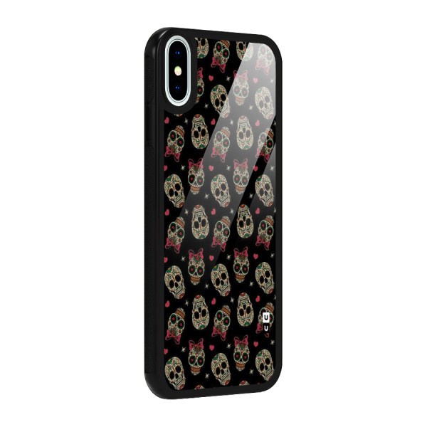 Skull Pattern Glass Back Case for iPhone XS