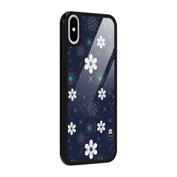 White Floral Shapes Glass Back Case for iPhone XS