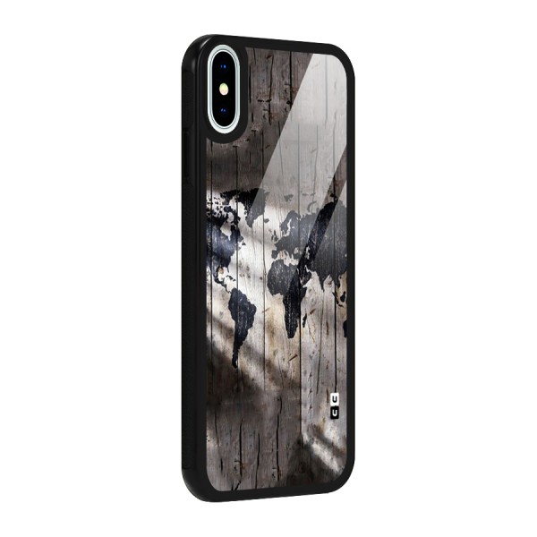 World Map Wood Design Glass Back Case for iPhone XS
