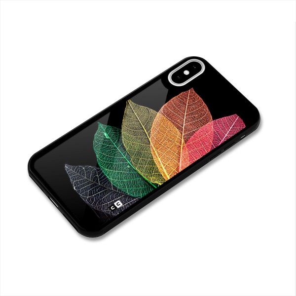 Net Leaf Color Design Glass Back Case for iPhone XS