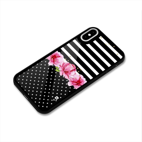 Polka Floral Stripes Glass Back Case for iPhone XS