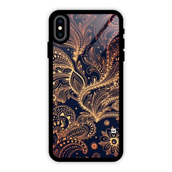 Classy Golden Leafy Design Glass Back Case for iPhone XS Max