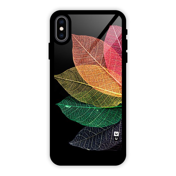 Net Leaf Color Design Glass Back Case for iPhone XS Max