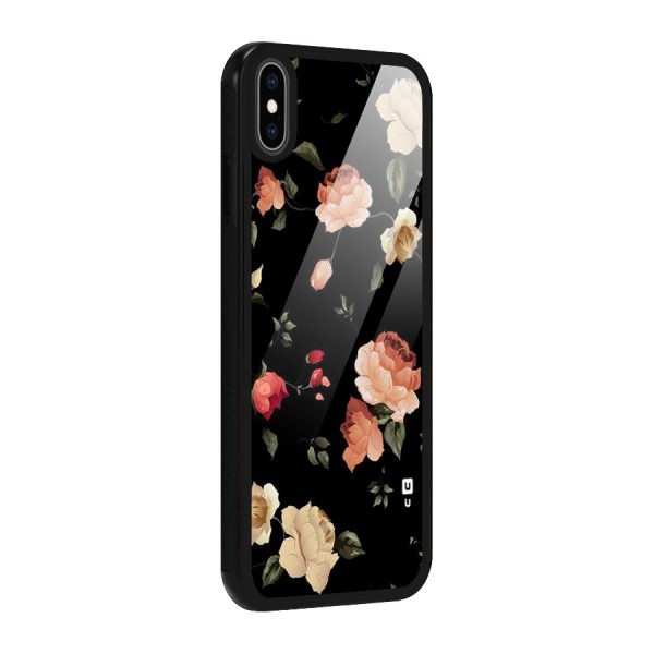 Black Artistic Floral Glass Back Case for iPhone XS Max