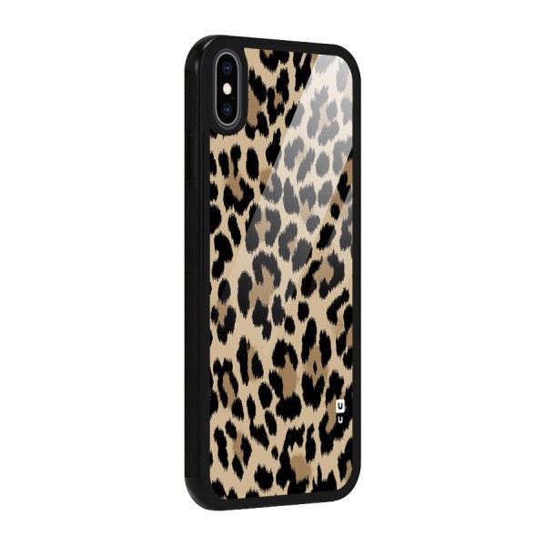 Brown Leapord Print Glass Back Case for iPhone XS Max