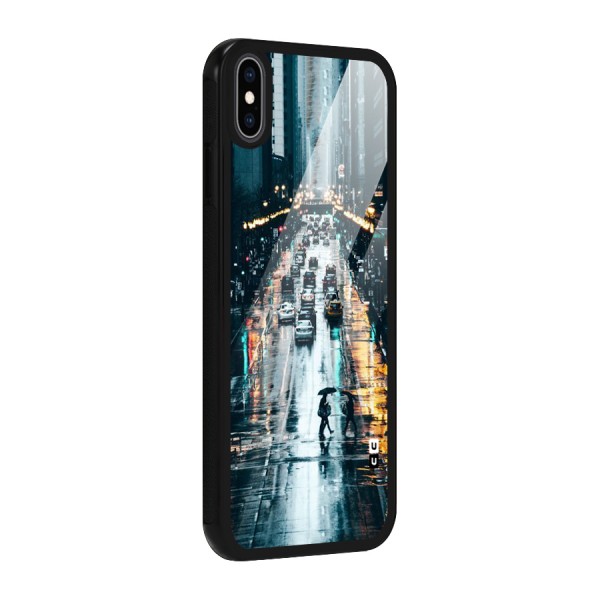 NY Streets Rainy Glass Back Case for iPhone XS Max