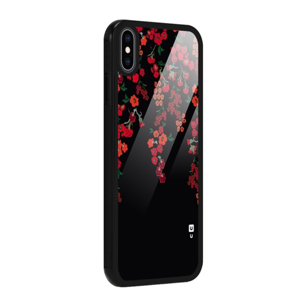 Red Floral Pattern Glass Back Case for iPhone XS Max