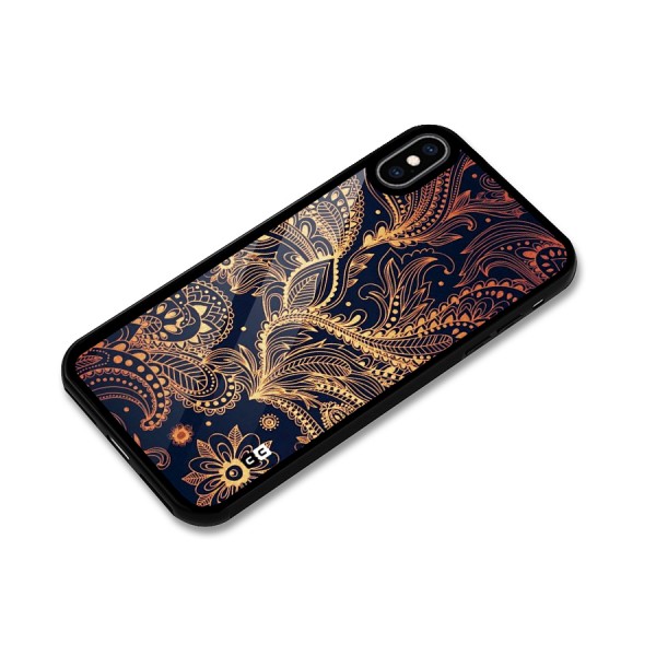 Classy Golden Leafy Design Glass Back Case for iPhone XS Max