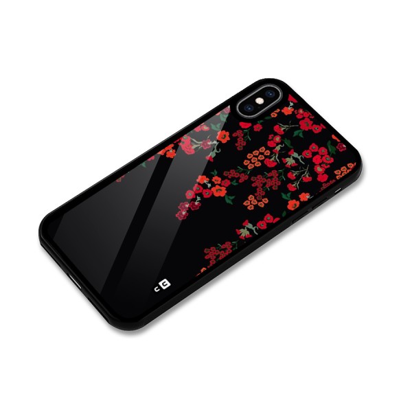 Red Floral Pattern Glass Back Case for iPhone XS Max