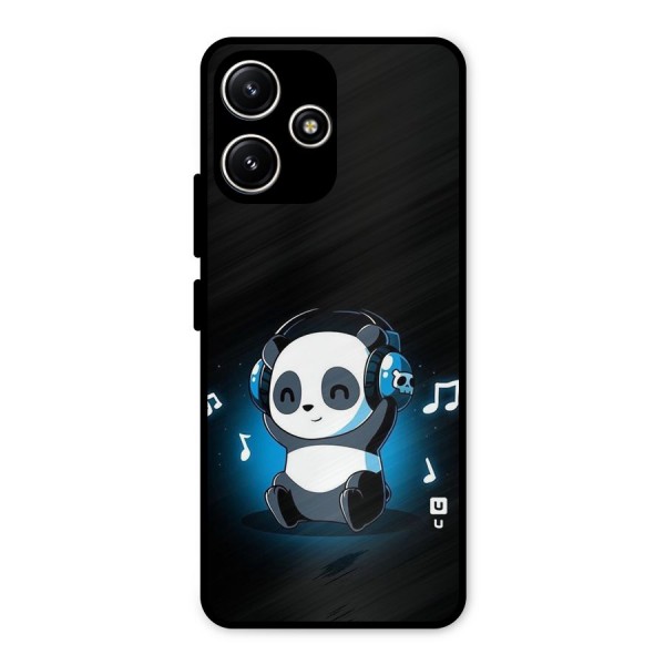 Adorable Panda Enjoying Music Metal Back Case for Redmi 12 5G