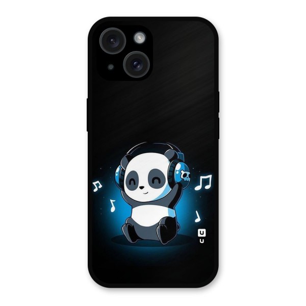 Adorable Panda Enjoying Music Metal Back Case for iPhone 15