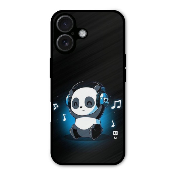 Adorable Panda Enjoying Music Metal Back Case for iPhone 16