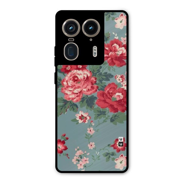 Aesthetic Floral Red Metal Back Case for Motorola Edge 50 Ultra