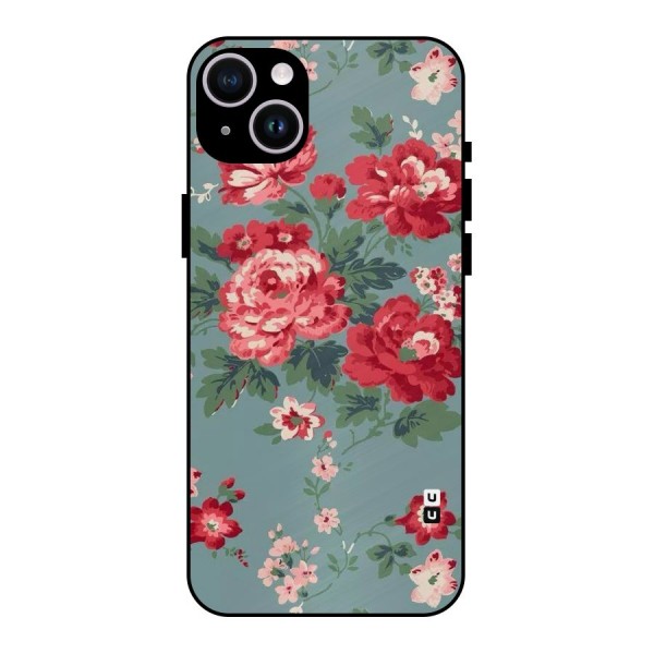 Aesthetic Floral Red Metal Back Case for iPhone 14 Plus