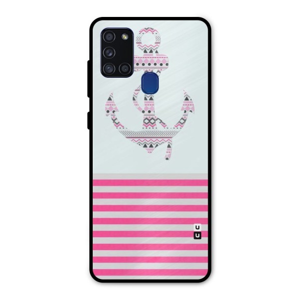 Anchor Design Stripes Metal Back Case for Galaxy A21s