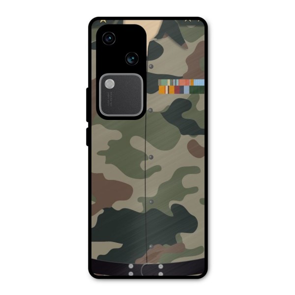 Army Uniform Metal Back Case for Vivo V30 Pro