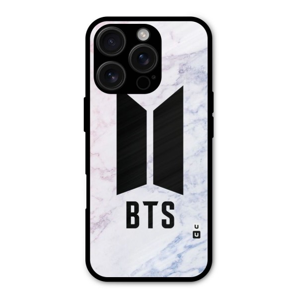 BTS Logo Marble Print Metal Back Case for iPhone 16 Pro