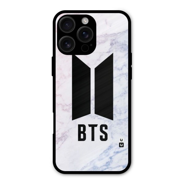 BTS Logo Marble Print Metal Back Case for iPhone 16 Pro Max