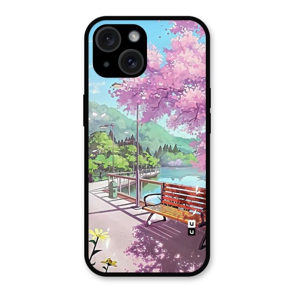 Beautiful Cherry Blossom Landscape Metal Back Case for iPhone 15