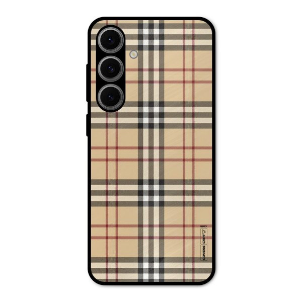 Beige Check Metal Back Case for Galaxy S24 FE
