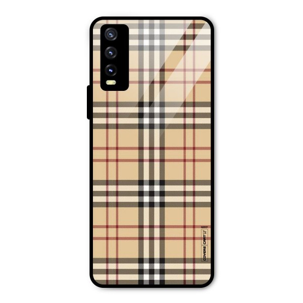 Beige Check Metal Back Case for Vivo Y20i