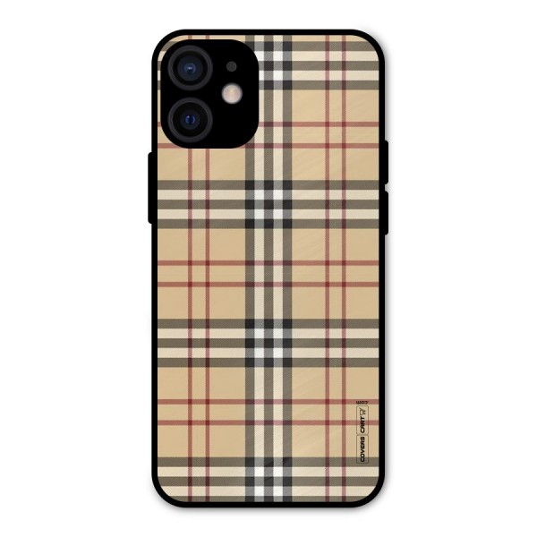Beige Check Metal Back Case for iPhone 12 Mini