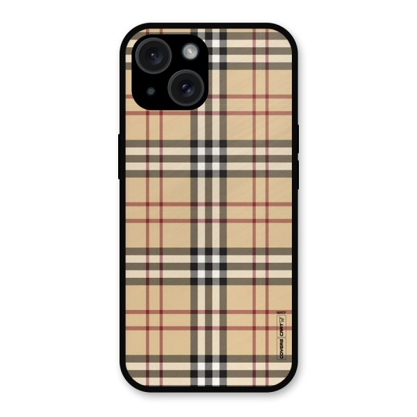 Beige Check Metal Back Case for iPhone 15