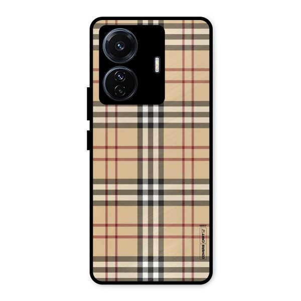 Beige Check Metal Back Case for iQOO Z6