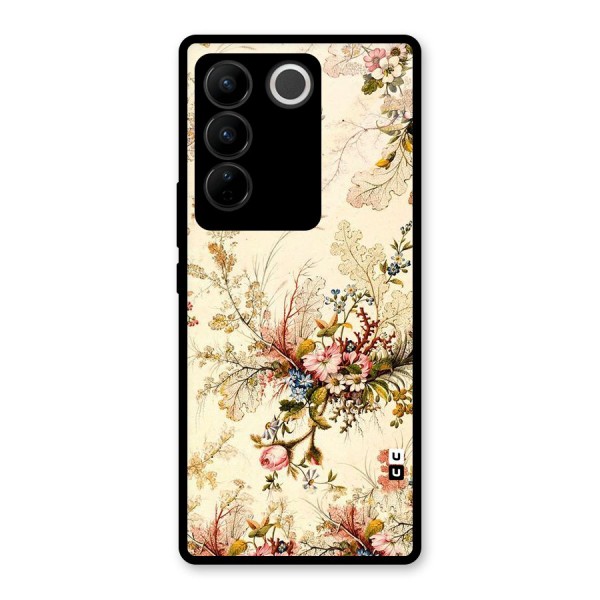 Beige Floral Glass Back Case for Vivo V27