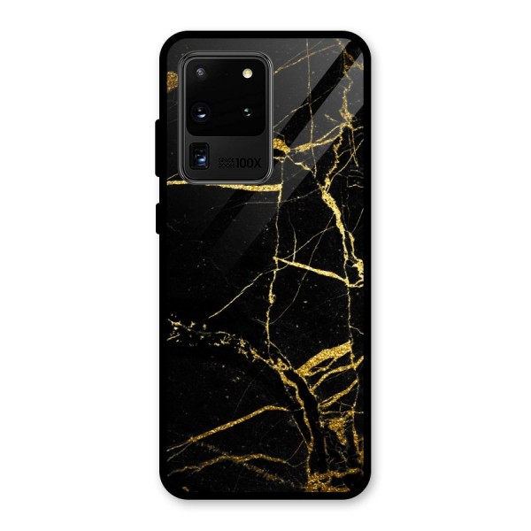 Black And Gold Design Glass Back Case for Galaxy S20 Ultra
