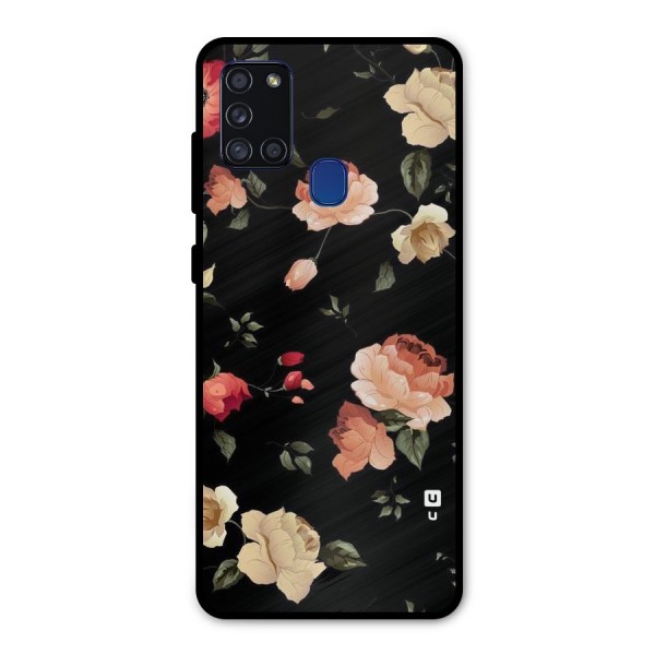 Black Artistic Floral Metal Back Case for Galaxy A21s