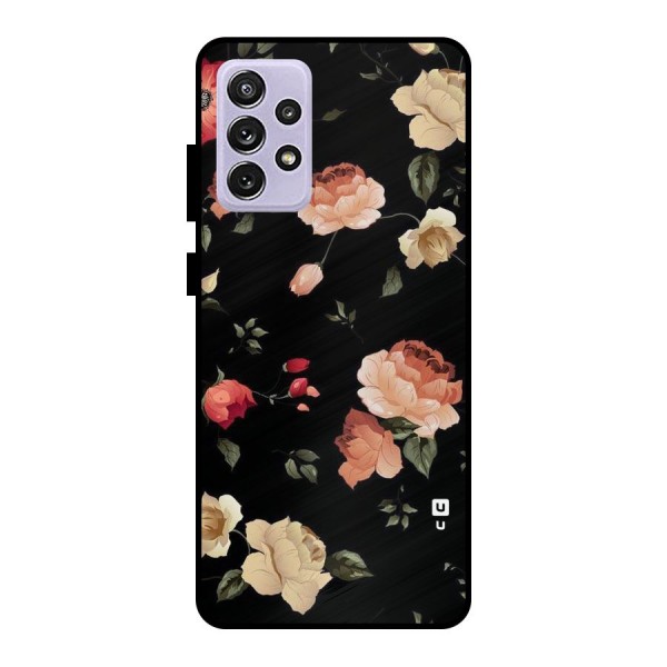 Black Artistic Floral Metal Back Case for Galaxy A72