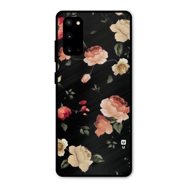 Black Artistic Floral Metal Back Case for Galaxy S20