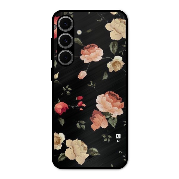Black Artistic Floral Metal Back Case for Galaxy S24 FE