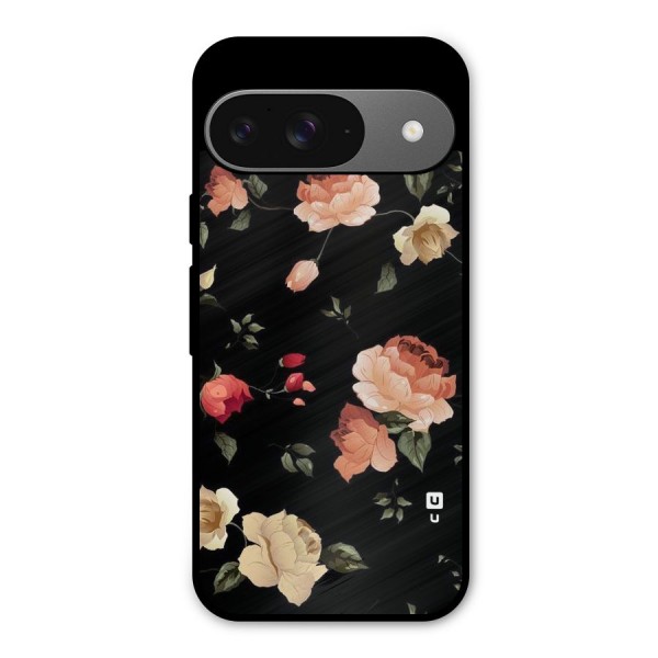 Black Artistic Floral Metal Back Case for Google Pixel 9