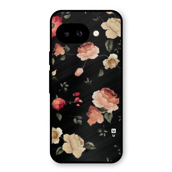 Black Artistic Floral Metal Back Case for Google Pixel 9a