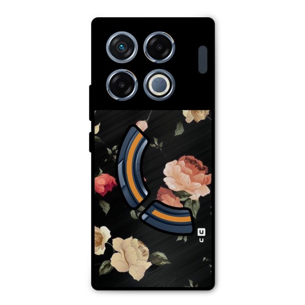 Black Artistic Floral Metal Back Case for Infinix GT 20 Pro