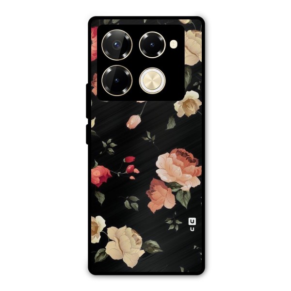 Black Artistic Floral Metal Back Case for Infinix Note 40 Pro Plus