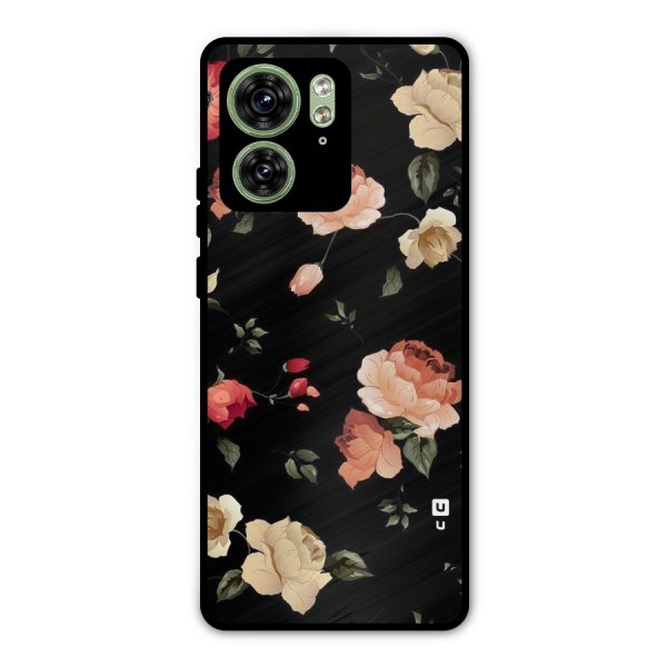 Black Artistic Floral Metal Back Case for Motorola Edge 40 5G