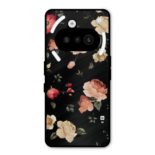 Black Artistic Floral Metal Back Case for Nothing Phone 3a