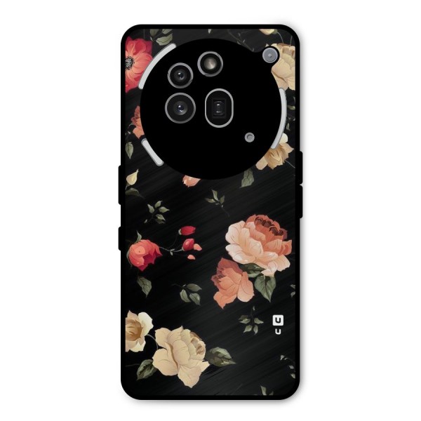 Black Artistic Floral Metal Back Case for Nothing Phone 3a Pro