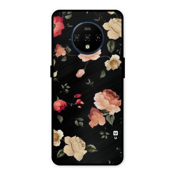 Black Artistic Floral Metal Back Case for OnePlus 7T