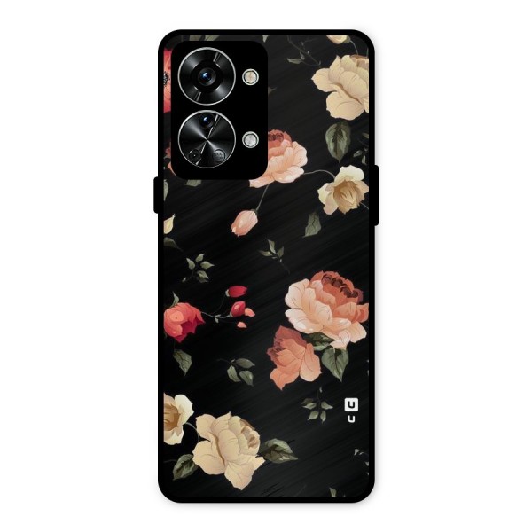 Black Artistic Floral Metal Back Case for OnePlus Nord 2T