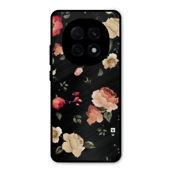 Black Artistic Floral Metal Back Case for Oppo F29 Pro